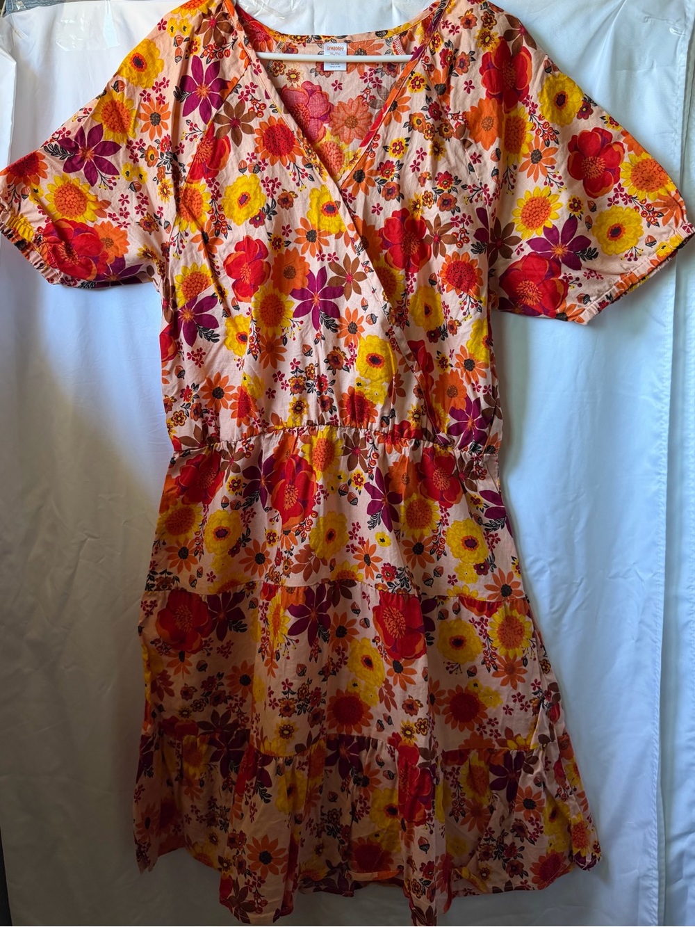 Gymboree Peach Floral V-Neck Dress with Orange & Yellow Blooms